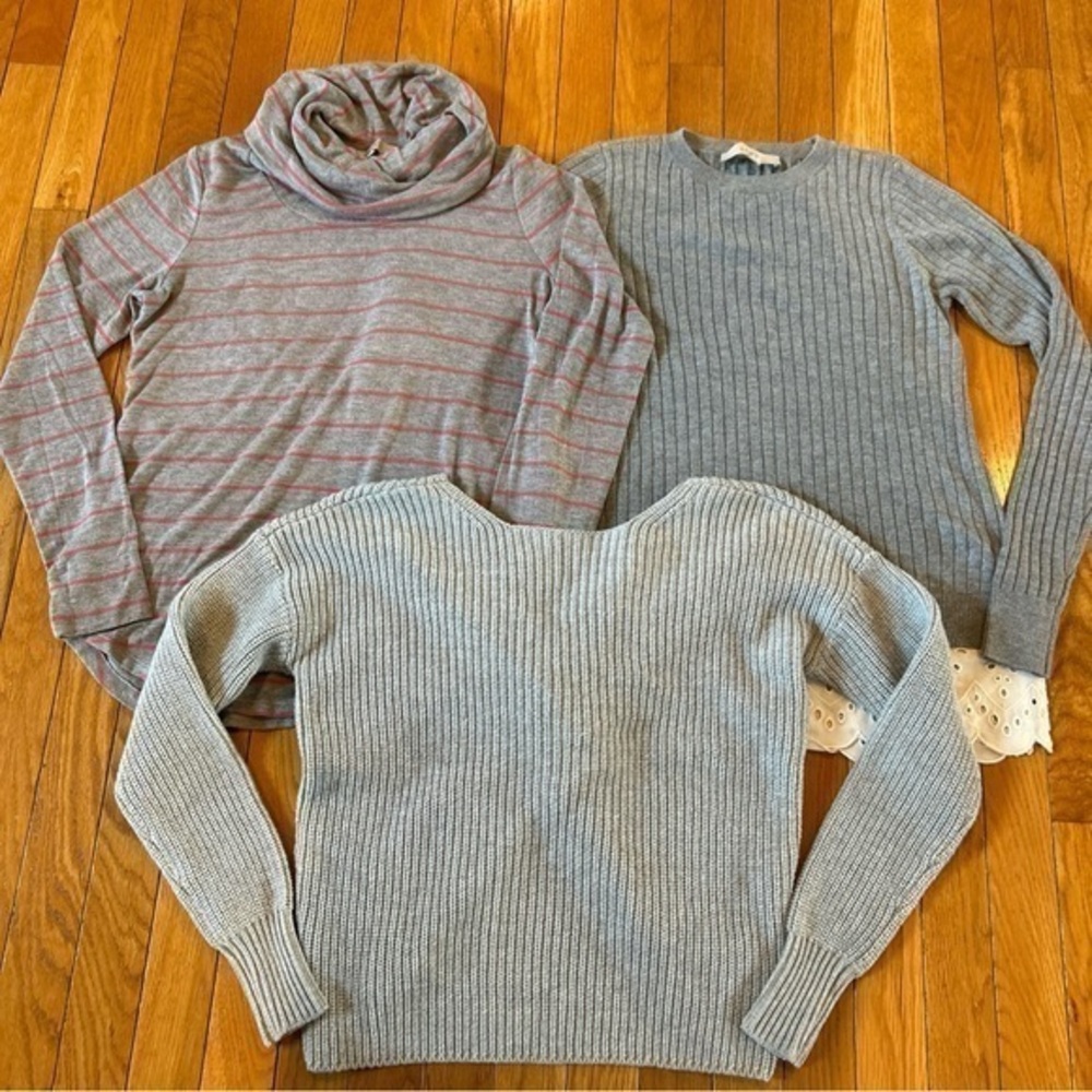 Lot Of 3 Ann Taylor Loft Sweater Turtleneck Tops Gray NEW Womens XS